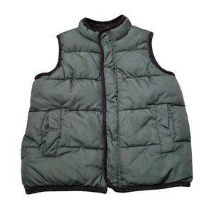 Crazy 8 Boys Puffer‎ Vest Green and Brown Fleece Lined Zip Up Size 5-6 jacket